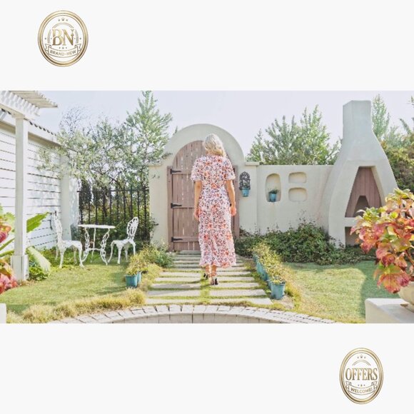 Viscose Maxi Dress with V-Neck Short Sleeves and Pockets - Picture 6 of 7